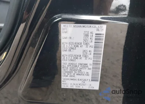 2019 Nissan Pathfinder S z USA, uszkodzony, nr VIN 5N1DR2MM6KC645071